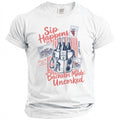 White t-shirt with "Sip Happens" and "Bachelor Mode: Uncorked" graphics.