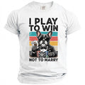 French bulldog in suit and sunglasses holds cards with text "I Play To Win Not To Marry".