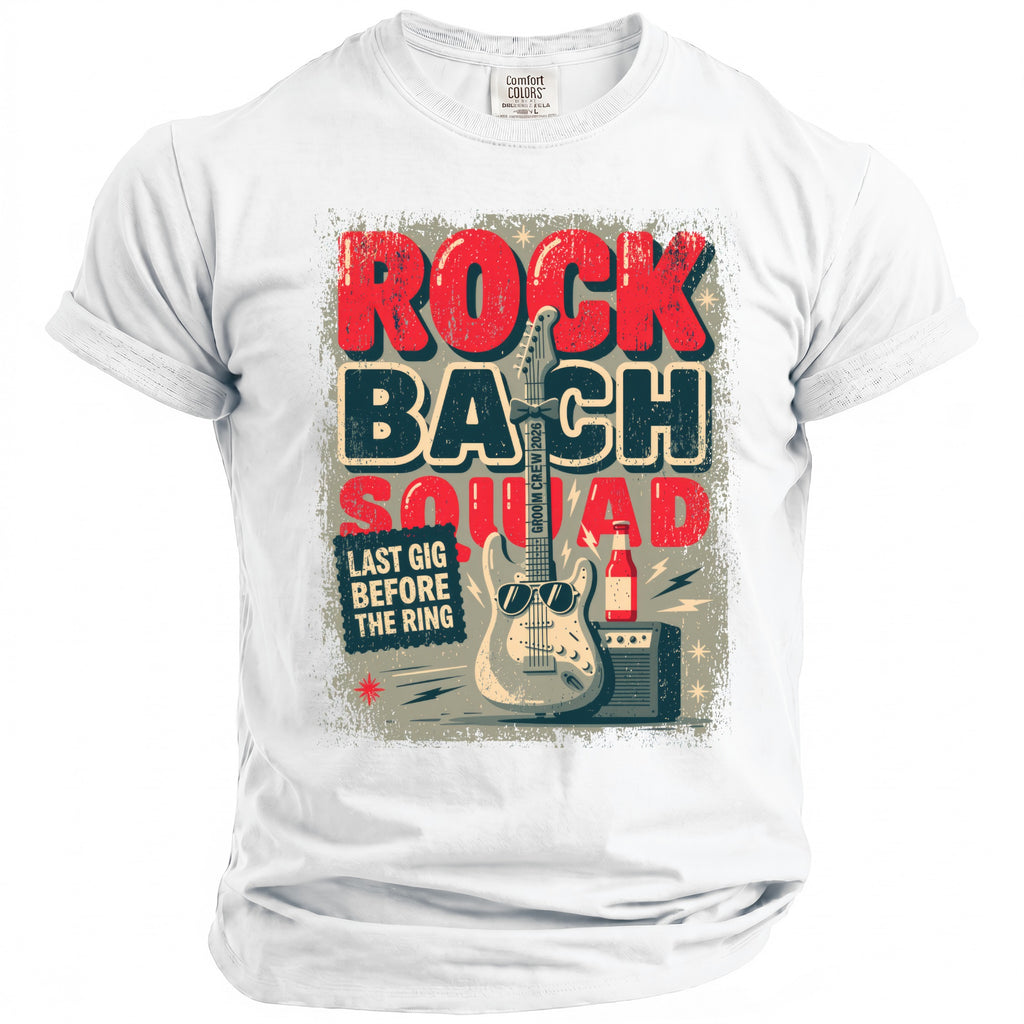 Rock Bach Squad graphic with guitar, amplifier, bottle, and text.