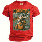 Red t-shirt with "Country Bach Nashville 2026 Last Rodeo Before The Ring" graphic.