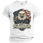 Eagle with American flag, wedding rings, and text for "Alex's Bachelor Party".