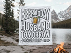 Banner reads "Beer Today Husband Tomorrow Bachelor Party 2026" with a beer mug graphic.