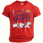 Red t-shirt with "Mike's Bach UNDER NEW MANAGEMENT Summer 2026" graphic.