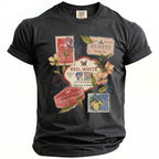 Dark t-shirt with vintage travel stamps celebrating a bachelor party in Austin, Texas.