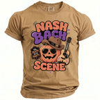 T-shirt with "Nash Bach Scene" text, pumpkin wearing cowboy hat, glasses and guitar.