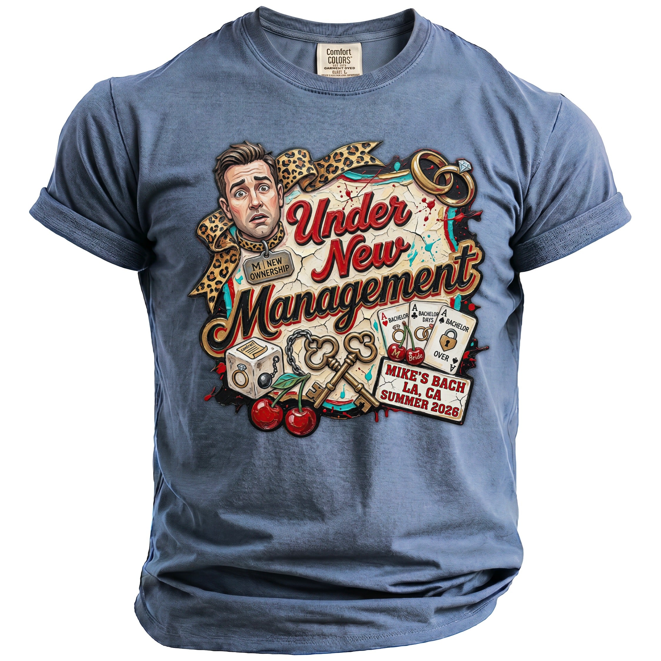 T-shirt graphic "Under New Management" for Mike's Bach LA, CA Summer 2026.