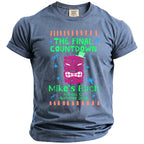 Blue t-shirt with "The Final Countdown" and "Mike's Bach" text, tiki mask graphic.