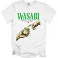 White t-shirt with green "WASABI" text and graphic of hands with wasabi jar.