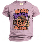 Pumpkin wearing sunglasses and cowboy hat with guitar and text "Nash Bach Scene".