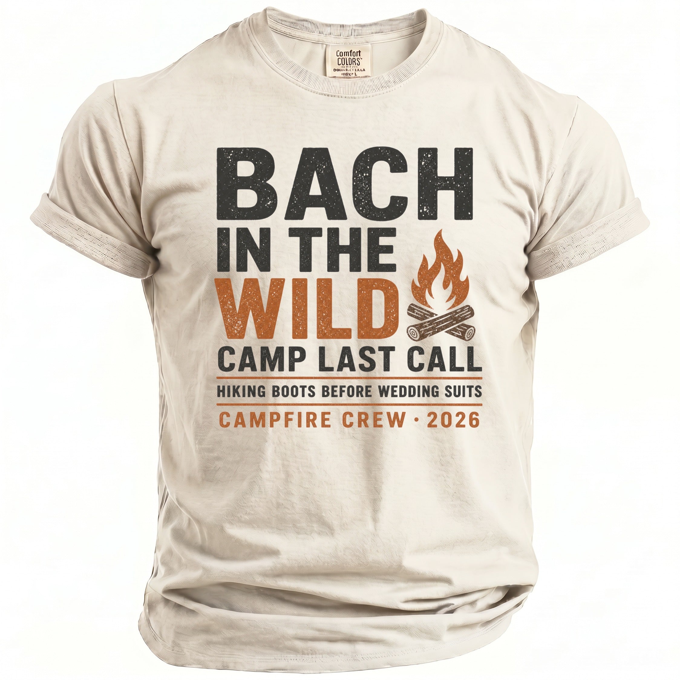 Bach in the Wild Campfire Crew 2026 t-shirt with campfire graphic.
