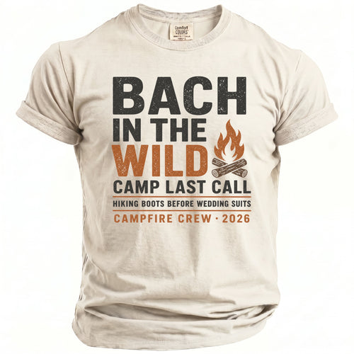 Bach in the Wild Campfire Crew 2026 t-shirt with campfire graphic.
