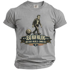 Gray t-shirt with "Dead Man Walking" graphic, Mike's Bach, Malibu, CA, Summer 2026.