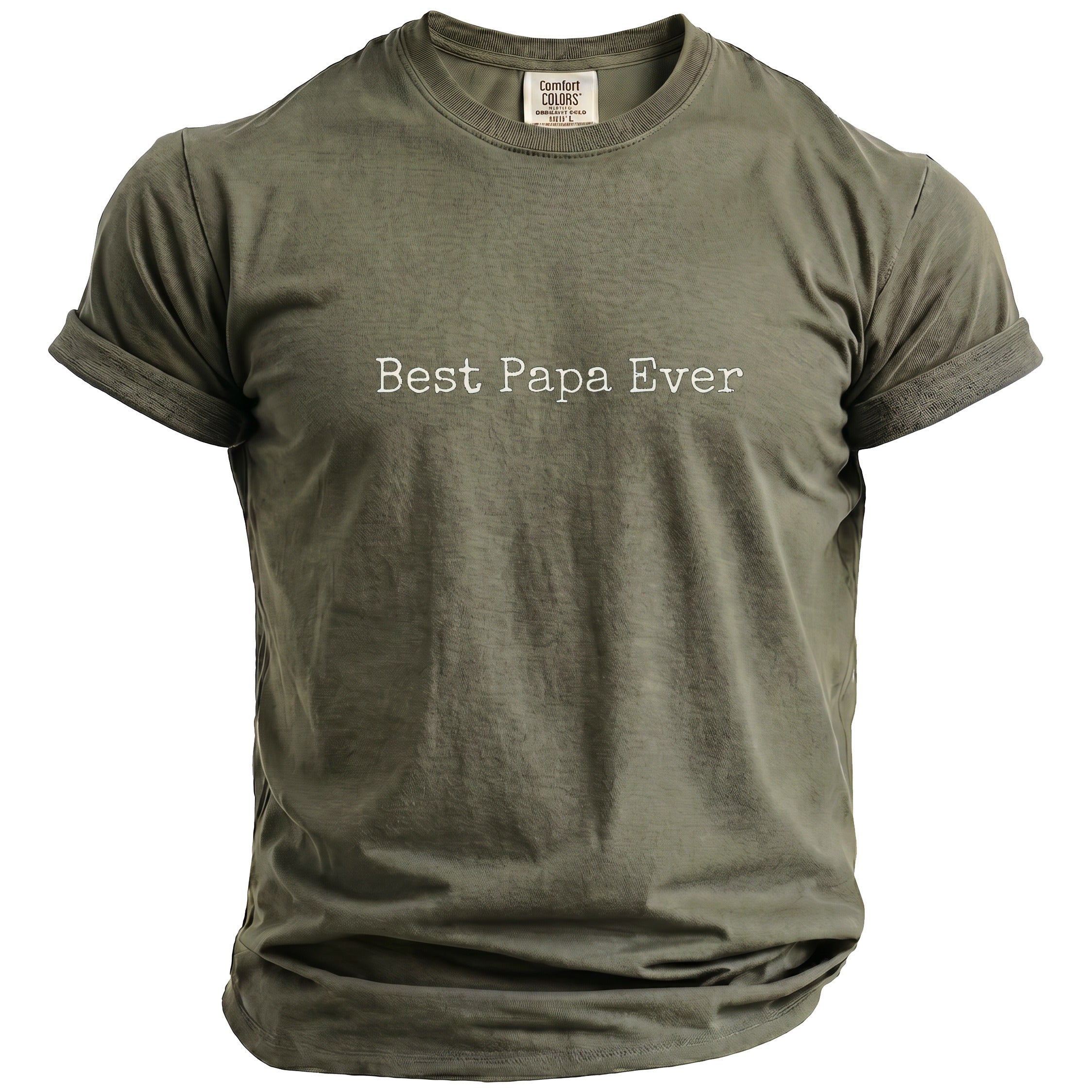 Green t-shirt with "Best Papa Ever" printed in white text.