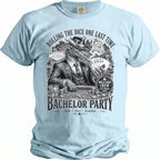 Dragon in a suit at a casino table, "Bachelor Party" text.