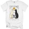 White t-shirt with "Feline Soulmates Different Colors Same Energy" text and two cats.