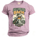 T-shirt with "Alpine Bach" graphic featuring a beer mug waterfall on a mountain