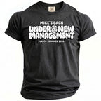 Black t-shirt with "Mike's Bach Under New Management LA, CA Summer 2026" graphic.
