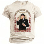 T-shirt graphic of man in suit with cigar and drink; "Mob Boss Before The Ring Vincent's Bach Miami, FL Fall 2026".