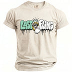 Tan t-shirt with "LAST FLING" graphic featuring a diamond ring and cartoon hand.