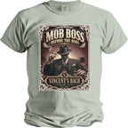 T-shirt with "Mob Boss Before The Ring" and "Vincent's Bach" graphics.