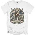 White t-shirt with ornamental letters spelling "ART" and text "A LITTLE BEAUTY NEVER HURT."