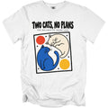White t-shirt with "Two Cats, No Plans" and two cats graphic.