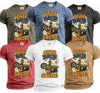 T-shirts featuring a "Jazz Bach" graphic with a saxophone, amplifier, and martini glass.