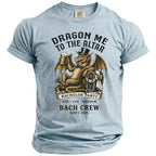 Light blue t-shirt with dragon holding beer, wearing top hat and bow tie.