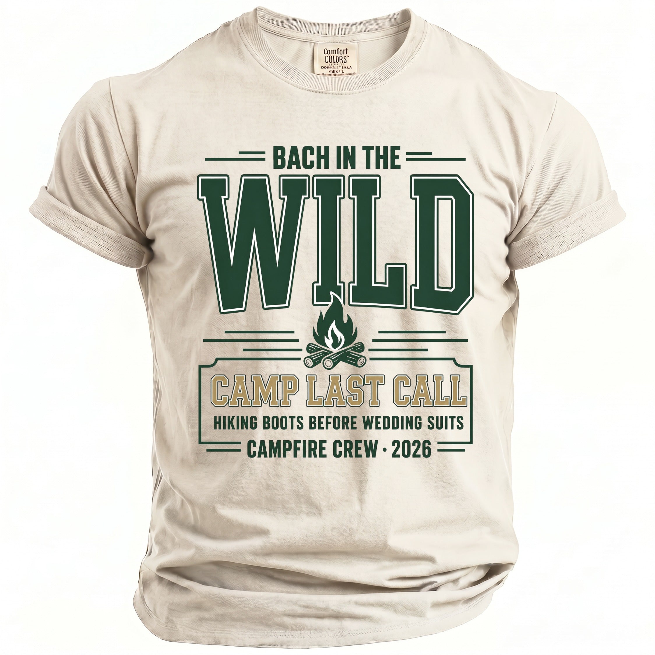 T-shirt with "Bach in the Wild" and "Camp Last Call" text graphics.