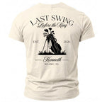 Cream t-shirt featuring "Last Swing Before the Ring," golf bag, and personalization.