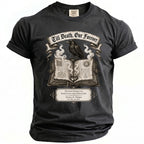 Dark t-shirt design with raven on open book with text "Till Death, Our Forever" and names.