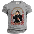 Gray t-shirt with Mob Boss Before The Ring graphic featuring a man with a cigar and drink.