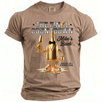 T-shirt with gold man-shaped champagne bottle graphic, "The Final Countdown" and "Mike's Bach".