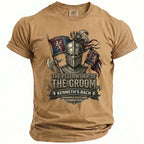Khaki t-shirt with "The Fellowship of the Groom Kenneth's Bach" design.