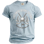 Light blue t-shirt with "Last Swing Before the Ring" and "Bachelor Weekend 2026" text.