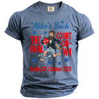 Blue t-shirt with "Mike's Bach The Final Count-Down" text and graphic.