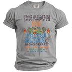 Grey t-shirt with "Dragon Me to the Altar" text and graphics for a bachelor party.