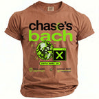 Brown t-shirt with "chase's bach", disco ball, and "party mode: on" graphic.
