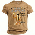 Tan t-shirt with "The Final Countdown" and a golden bottle graphic.