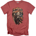 T-shirt with "Monday Again" text and a distressed depiction of "The Scream" holding coffee.