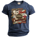 Navy t-shirt with "Mike's Bach The Final Countdown Malibu, CA Summer 2026" graphic.