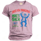 Pink t-shirt with "Under New Management Mike's Bach" and cartoon celebrating.