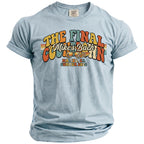 Light blue t-shirt with "The Final Mike's Bach" graphic, sunglasses, and surfboard.