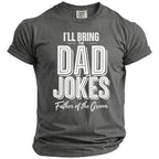 Gray t-shirt with "I'll Bring the Dad Jokes Father of the Groom" text.