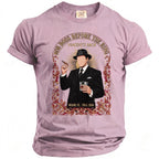 Pink t-shirt graphic: Mob boss with cigar and drink, "Vincent's Bach" Miami FL 2026.