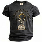 Dark gray t-shirt with skeleton hand holding ring and "Til Death Do Us Part" with names Alex & Jordan.