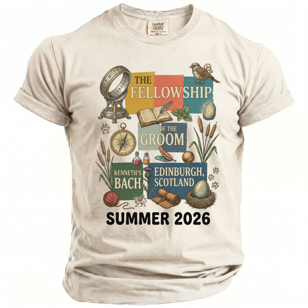 The Fellowship of the Groom, Kenneth's Bach, Edinburgh, Scotland, Summer 2026 shirt.