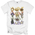 White t-shirt with a collage of Vincent van Gogh-inspired illustrations and text.