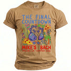 Tan t-shirt with "The Final Countdown" and "Mike's Bach Malibu, Ca Summer 2026" text.