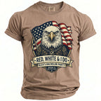 Eagle with American flag and rings on shirt, reading "Red, White & I Do Alex's Bachelor Party Austin, TX".